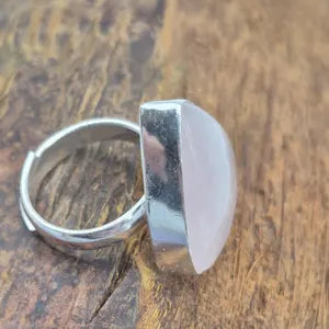 Rose Quartz Silver Plated Adjustable Ring, Pink Crystal Ring for Her
