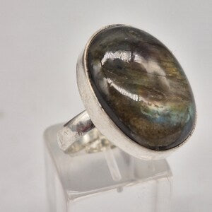 Labradorite Silver Plated Adjustable Ring, Flashy Crystal Ring for Her