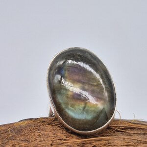 Labradorite Silver Plated Adjustable Ring, Flashy Crystal Ring for Her
