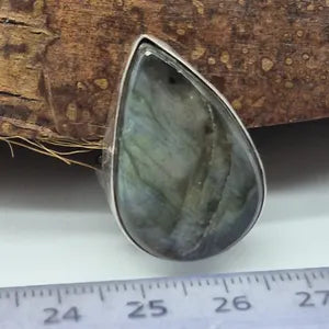 Labradorite Silver Plated Adjustable Ring, Flashy Crystal Ring for Her