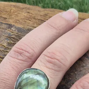 Labradorite Silver Plated Adjustable Ring, Flashy Crystal Ring for Her