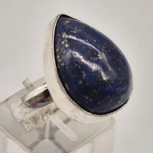 Lapis Lazuli Crystal Silver Plated Adjustable Ring