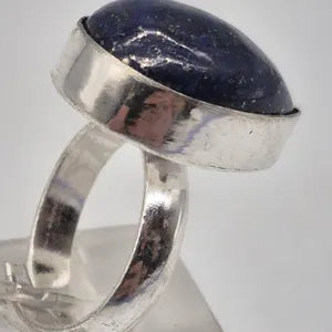 Lapis Lazuli Crystal Silver Plated Adjustable Ring