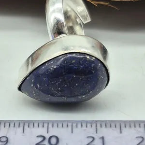 Lapis Lazuli Crystal Silver Plated Adjustable Ring