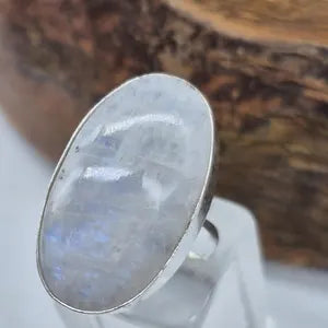 Moonstone Silver Plated Adjustable Ring, White Crystal Ring for Women