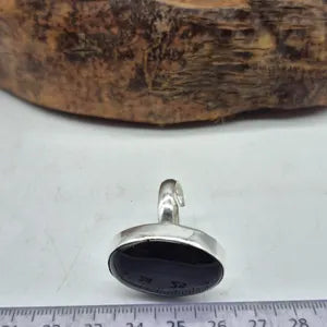 Black Obsidian Silver Plated Adjustable Ring, Crystal Ring for Him and for Her