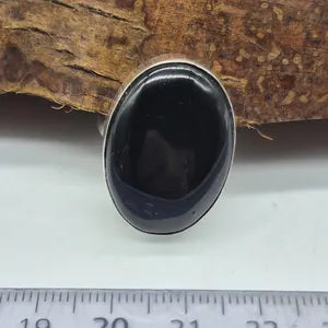 Black Obsidian Silver Plated Adjustable Ring, Crystal Ring for Him and for Her