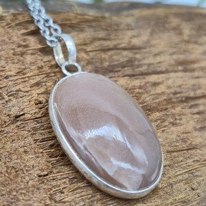 Sunstone Silver 925 Bezel Necklace with Steel Chain,Crystal Necklace for Him and for Her