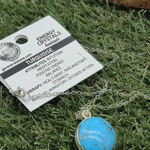 Authentic Natural Turquoise Silver Necklace with Steel Chain