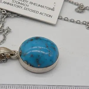 Authentic Natural Turquoise Silver Necklace with Steel Chain