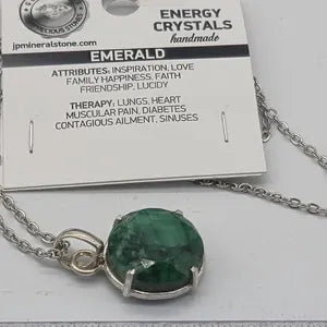 Natural Emerald Silver Bezel Necklace with Steel Chain