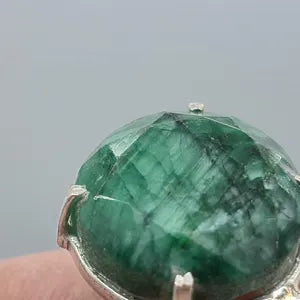 Natural Emerald Silver Bezel Necklace with Steel Chain