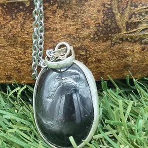 Black Diopside Silver 925 Bezel Necklace with Steel Chain, Statement Necklace for Men, Energy Protection Necklace