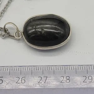 Black Diopside Silver 925 Bezel Necklace with Steel Chain, Statement Necklace for Men, Energy Protection Necklace