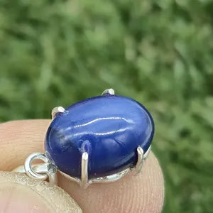 Blue Star Sapphire Silver 925 Bezel Necklace with Steel Chain, Gemstone Necklace for Him and for Her