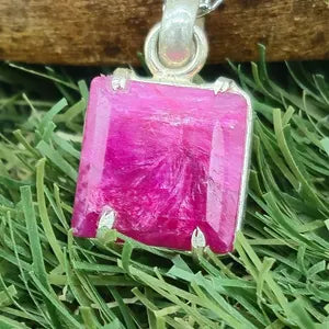 Natural Ruby Silver Bezel Necklace with Steel Chain, Precious Gemstone Necklace for Him and Her