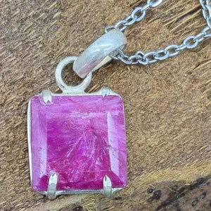 Natural Ruby Silver Bezel Necklace with Steel Chain, Precious Gemstone Necklace for Him and Her