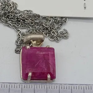 Natural Ruby Silver Bezel Necklace with Steel Chain, Precious Gemstone Necklace for Him and Her