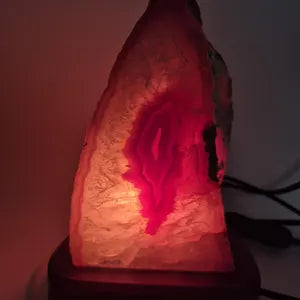 Pink Agate Geode Crystal Lamp - Natural Crystal Home Decor Lighting - Agate Decoration Gift - Stone Accent Light