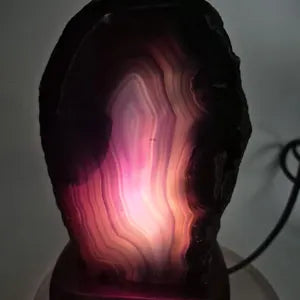Blue Purple Agate Lamp with Wooden Base - Natural Crystal Home Decor Lighting - Agate Decoration Gift - Stone Accent Light