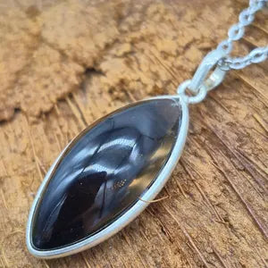 Smoked Quartz Silver Bezel Necklace with Steel Chain, Crystal Necklace for Men and Women