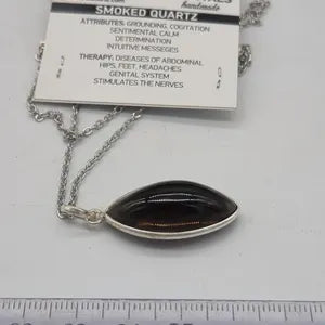 Smoked Quartz Silver Bezel Necklace with Steel Chain, Crystal Necklace for Men and Women