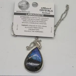 Blue Labradorite Silver Bezel Necklace with Steel Chain