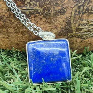 Lapis Lazuli Crystal Necklace in Silver Bezel and Steel Chain