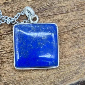 Lapis Lazuli Crystal Necklace in Silver Bezel and Steel Chain