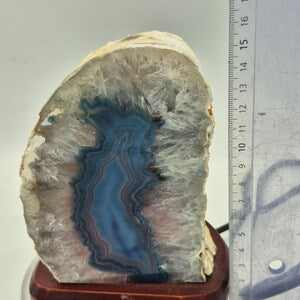 Blue Agate Crystal Lamp with Wooden Base - Agate Geode Cut Base Light