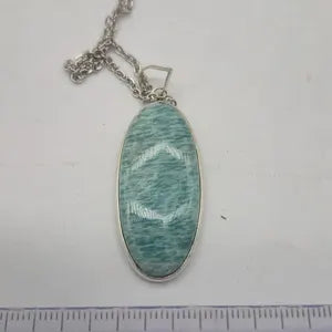 Amazonite Silver Pendant Necklace, Crystal Necklace for Him and Her