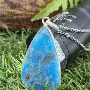 Apatite Silver Bezel Pendant Necklace with Steel Chain