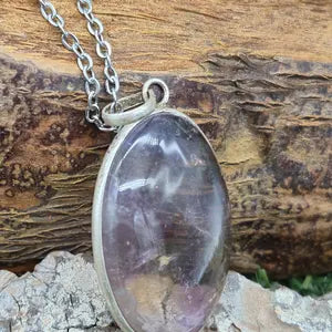 Ametrine Silver Bezel Necklace with Steel Chain, Gemstone Necklace for Him and Her