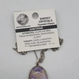 Ametrine Silver Bezel Necklace with Steel Chain, Gemstone Necklace for Him and Her