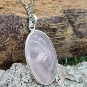 Rose Quartz Sterling Silver Bezel Necklace in Steel Chain, Birthstone Necklace Gift for Him and Her