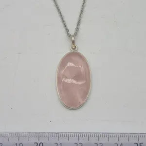 Rose Quartz Sterling Silver Bezel Necklace in Steel Chain, Birthstone Necklace Gift for Him and Her