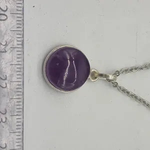 Amethyst Pendant Necklace in Silver Bezel with Steel Chain