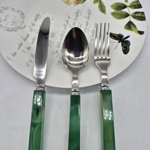 Handcrafted Green Agate Brazilian Cutlery Set with Stainless Steel – Elegant Design Crystal Set for Dining