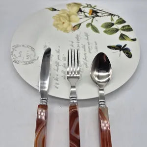 Handcrafted Natural Brown Agate Brazilian Cutlery Set with Stainless Steel