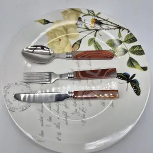Handcrafted Natural Brown Agate Brazilian Cutlery Set with Stainless Steel
