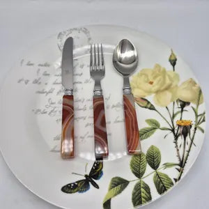 Handcrafted Natural Brown Agate Brazilian Cutlery Set with Stainless Steel