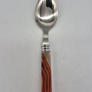 Handcrafted Natural Brown Agate Brazilian Cutlery Set with Stainless Steel