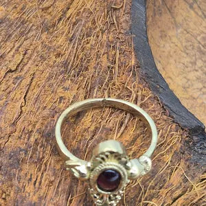 Red Garnet Brass Adjustable Ethnic Ring
