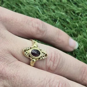Red Garnet Brass Adjustable Ethnic Ring