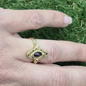 Red Garnet Brass Adjustable Ethnic Ring