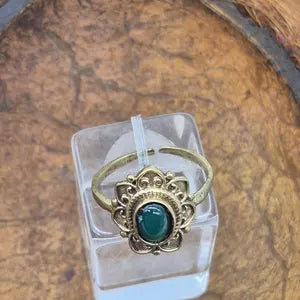 Green Aventurine Brass Adjustable Ring for Women, Lucky Green Crystal Ring