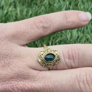Green Aventurine Brass Adjustable Ring for Women, Lucky Green Crystal Ring