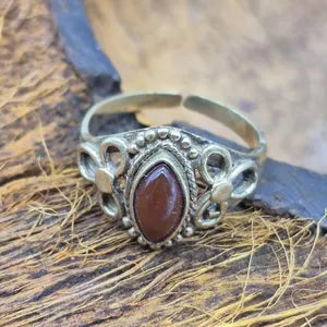 Carnelian Brass Adjustable Ring for Women