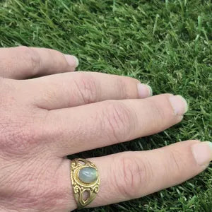 Shiny Labradorite Brass Adjustable Ring for Women