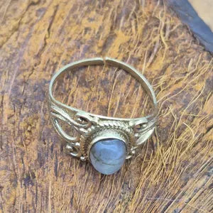 Shiny Labradorite Brass Adjustable Ring for Women